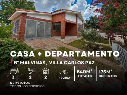 Venta De Casa con Departamento C/Pileta A Mts Del Centro en Barrio Malvinas - Villa Carlos Paz