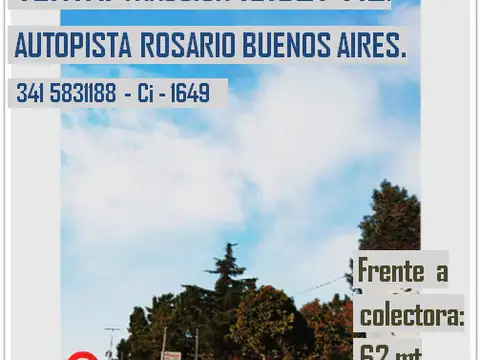 Alvear: VENTA FRACCIÓN 10.327 m2 Sobre Colectora Autop. Rosario Buenos As. 