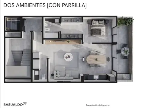 Departamento 2 ambientes con 1 baño