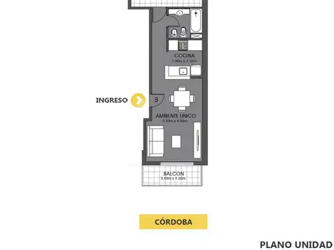 Departamento monoambiente. Ventilación cruzada. - Rosario