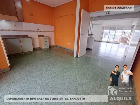¡175 M2 TOTALES! AMPLÍSIMO DEPARTAMENTO TIPO CASA DE 3 AMBIENTES EN ALQUILER EN SAN JUSTO. SIN EXPENSAS.