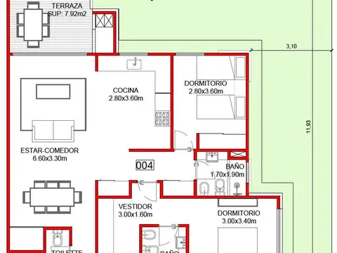 Departamento en Venta de 3 ambientes