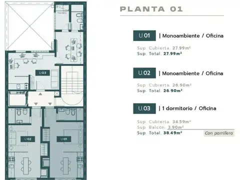 Departamento en venta en Pichincha, Rosario, Monoambiente s/balcón