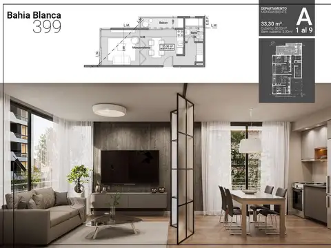 Departamento 2 ambientes con 1 baño