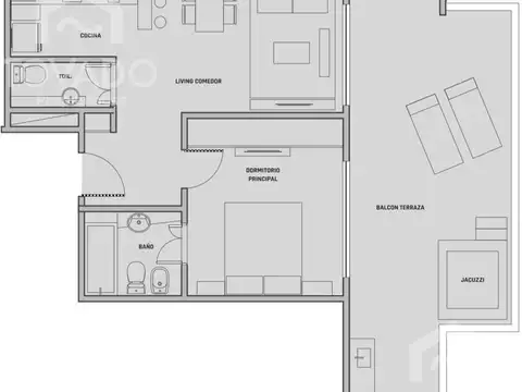 Departamento 2 ambientes con 1 baño