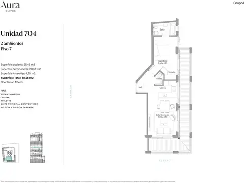 Venta departamento 2 ambientes en Olivos en pozo