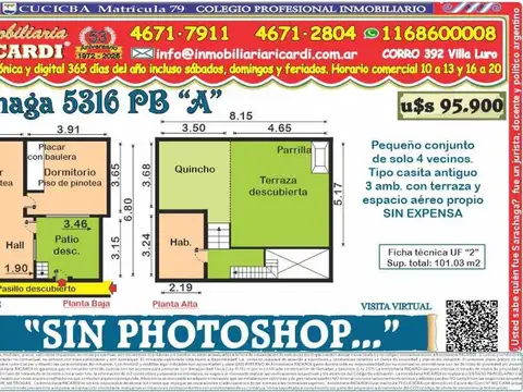 SIN PHOTOSHOP.. Tipo casita PB 3 amb. patio + terraza