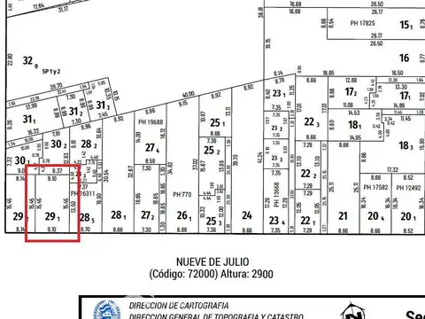 Terreno en Venta 9  mts Frente