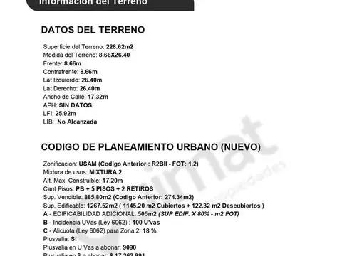 Terreno en Venta de 228,0 m2