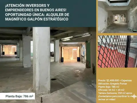 Oferton! Deposito con dep 880 m2, cub1100m2 total en Pompeya