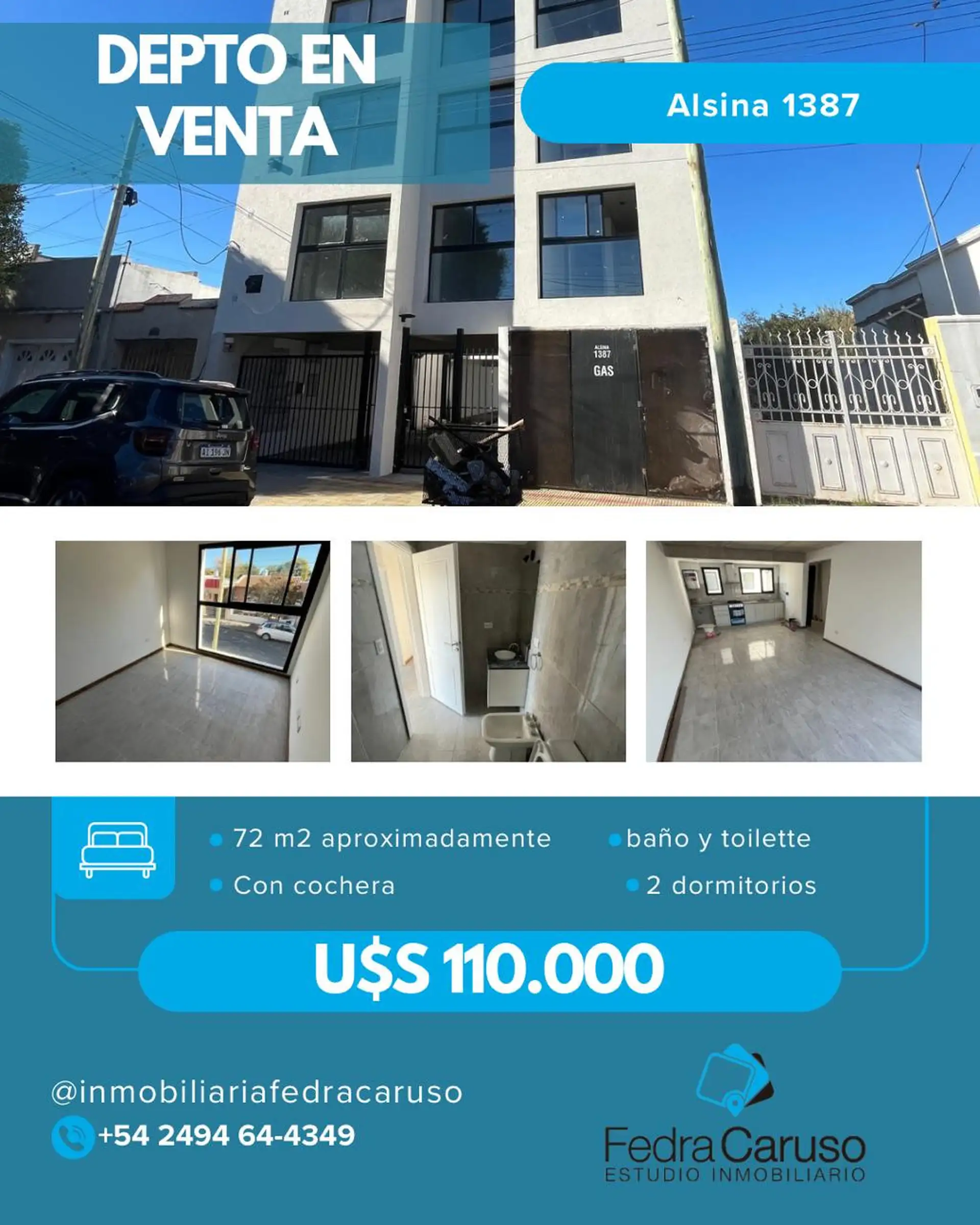 Depto a estrenar 2 dorm, balcón y cochera — Alsina 1300, Tandil