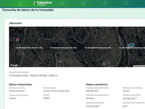 Venta Terreno - La Falda, Cordoba