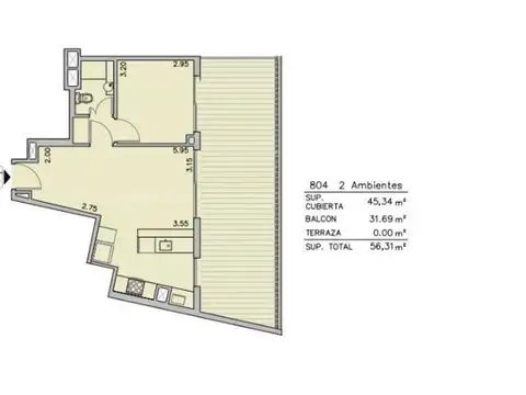 Departamento en Venta de 2 ambientes
