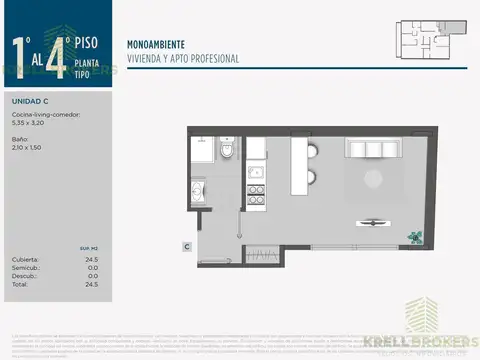 Departamento en Venta de Monoambiente