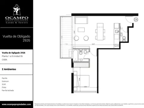 Departamento 2 Ambientes con Balcón | Baño en Suite   Toilette