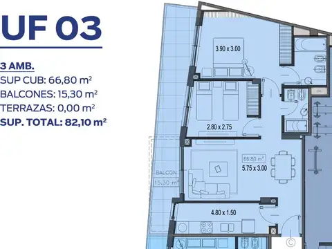 Departamento 3 ambientes con 2 baños