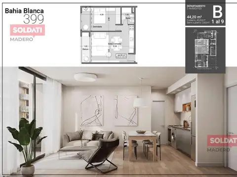 Departamento Monoambiente con 1 baño