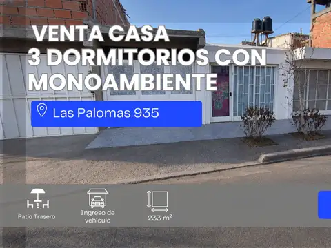 VENTA CASA 3 DORMITORIOS CON MONOAMBIENTE.