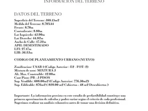 Terreno en Venta en Chacarita, CABA