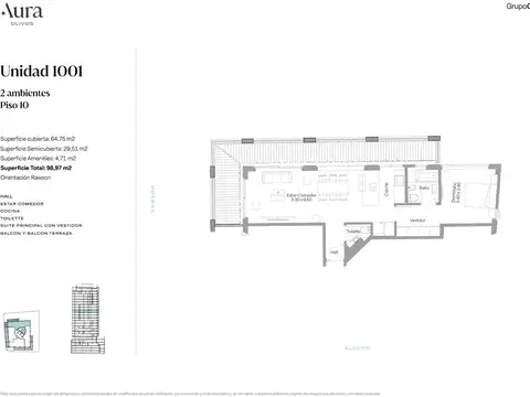 Venta departamento 2 ambientes en Olivos en pozo