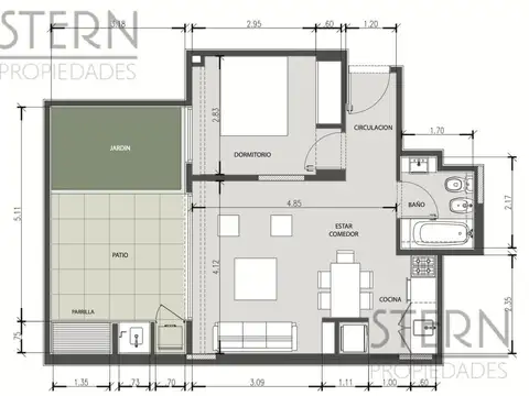 Departamento 2 ambientes con 1 baño