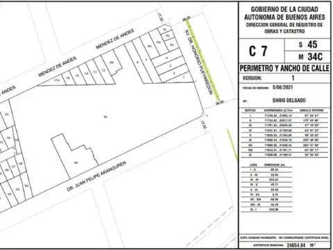 Terreno en Venta 13,42  mts Fondo