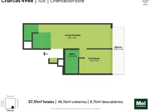 Charcas 4900, Piso 1°