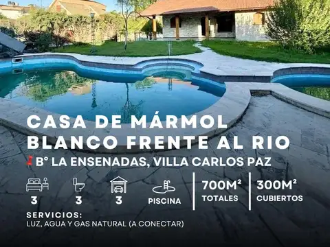 Casa De Marmol Blanco 3 Dormitorios Con Piscina Frente Al Rio En Las Ensenadas, Villa Carlos Paz