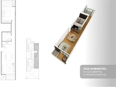 Departamento 2 ambientes con 1 baño