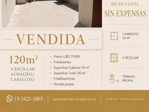 PH SIN EXPENSAS EN ALMAGRO/CABALLITO A RECICLAR