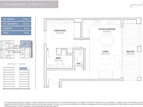 Departamento de 2 ambientes en venta en Belgrano