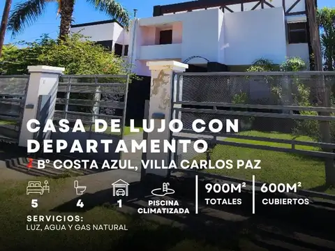 Venta De Casa De Lujo Y Departamento Con Piscina Climatizada En Costa Azul, Villa Carlos Paz