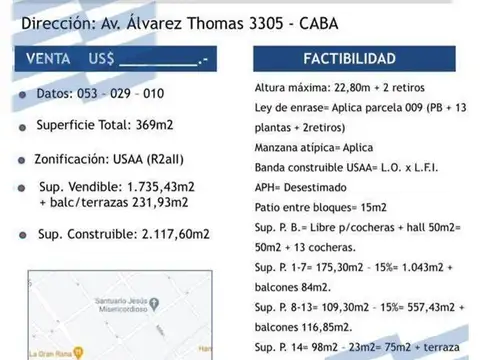Lote, Villa Urquiza- Alvarez Thomas 3300, para 2000m2 vendib