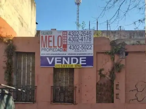 Lote de 15,50 x 12,00, Total de 187 M², sobre calle Tacuari