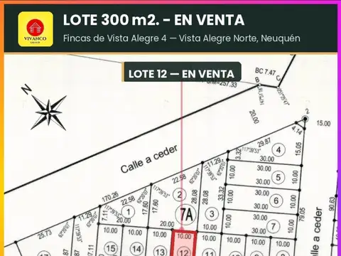Terreno en Venta 10  mts Frente