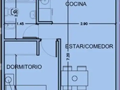 Departamento 2 ambientes con 1 baño