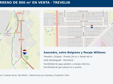 TERRENO EN VENTA EN TREVELIN – 800 M²