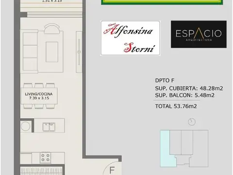 Departamento 2 ambientes con 1 baño