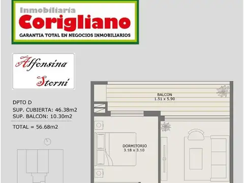 Departamento en Venta de 1 dormitorio