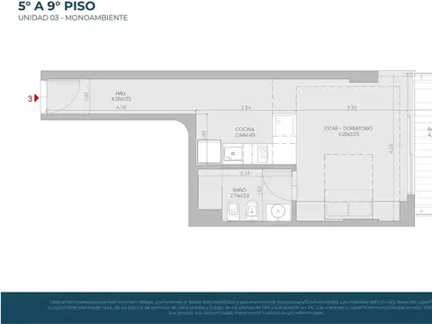 Departamento Monoambiente con 1 baño