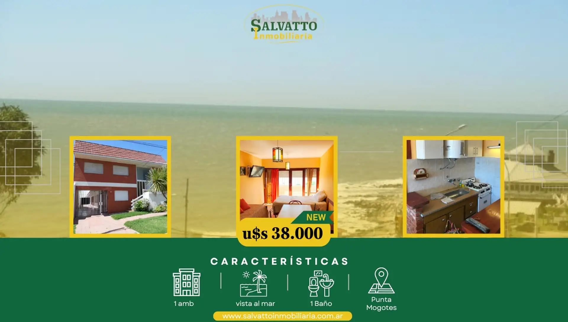 Departamento 1 ambiente con vista al mar y cochera en Punta Mogotes