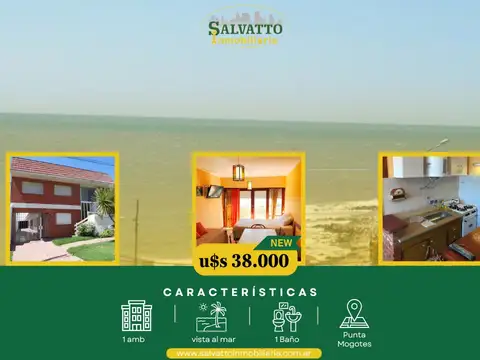 Departamento 1 ambiente con vista al mar y cochera en Punta Mogotes