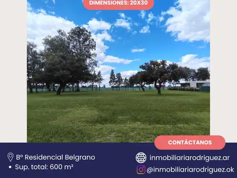 Terreno de 20 x 30 metros en B° Residencial Club Belgrano 