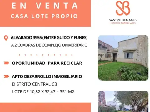 CASA SOBRE LOTE PROPIO - OPORTUNIDAD PARA RECICLAR O DESARROLLO INMOBILIARIO