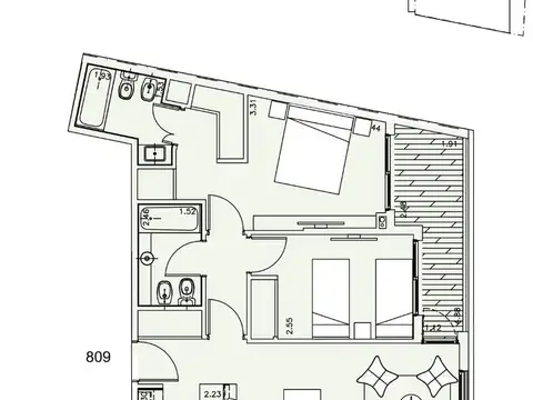 Departamento 3 ambientes con 2 baños