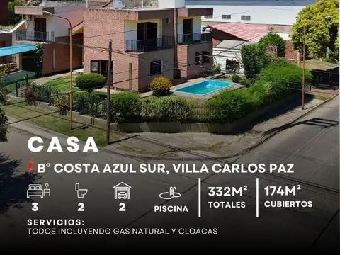 Venta Casa Esquina De 3 Dormitorios C/Pileta En Bº Costa Azul Sur, Villa Carlos Paz