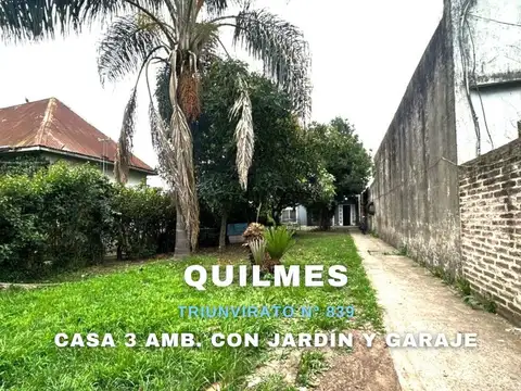 VENTA CASA 3 AMBIENTES CON JARDÍN Y GARAJE QUILMES