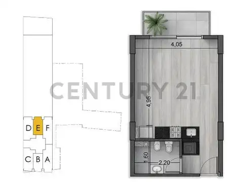 Departamento Monoambiente con 1 baño