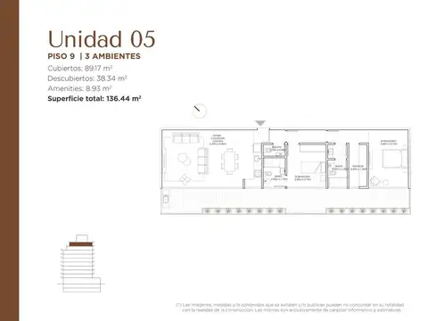 Departamento de 3 ambientes con terraza en venta en Palermo Hollywood