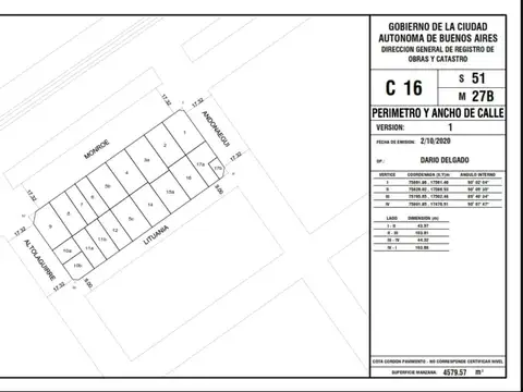 Terreno en Venta 22  mts Fondo